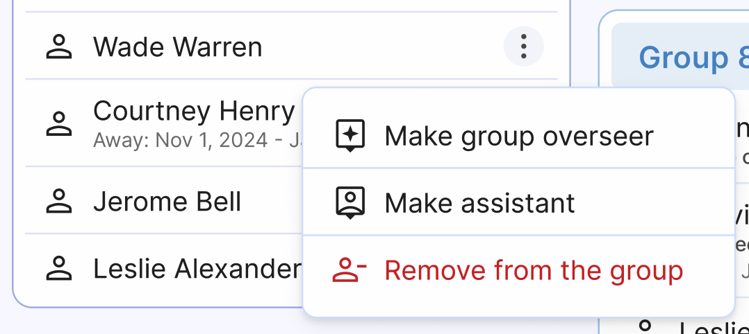 Quick actions for field service group members in Organized app