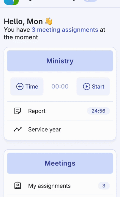 Add time already in ministry